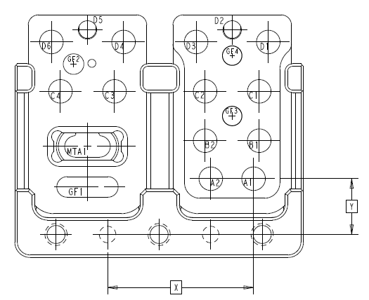 Free static connector figure, contacts labeled by position